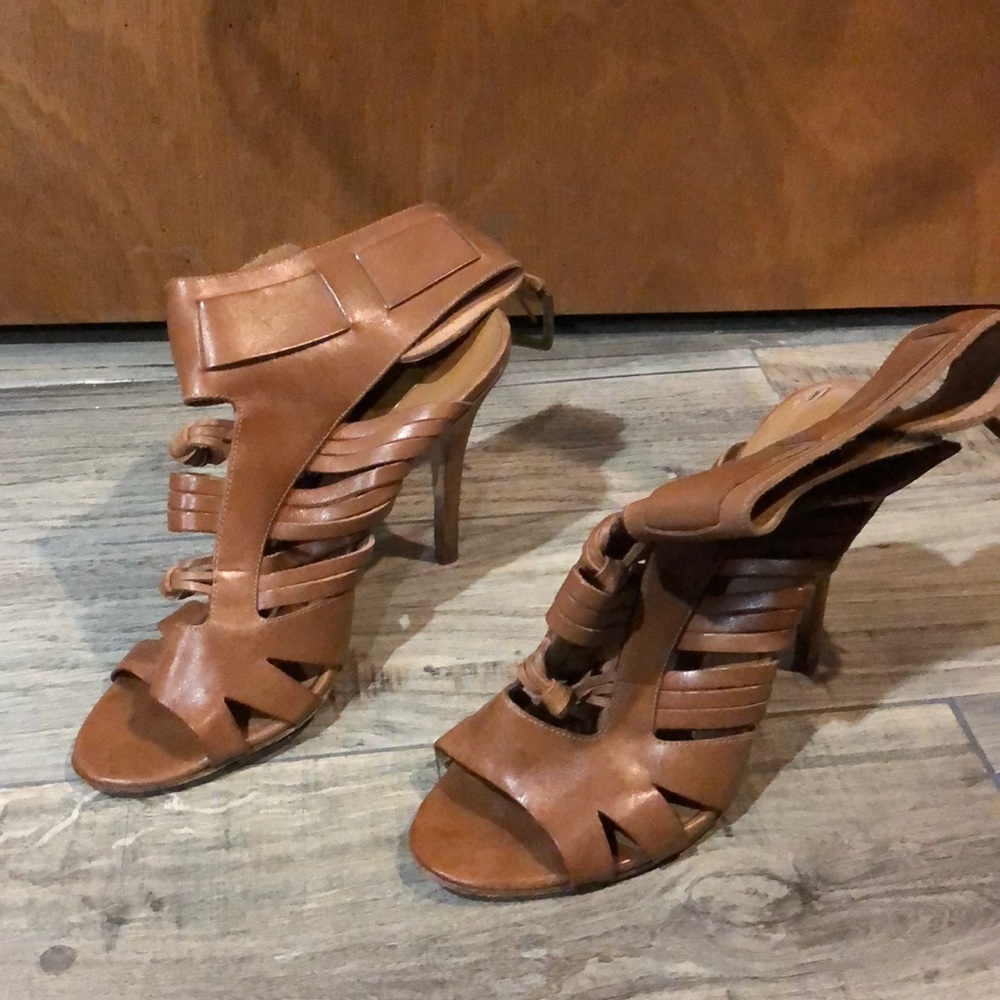 Taupe Leather Heeled Gladiator